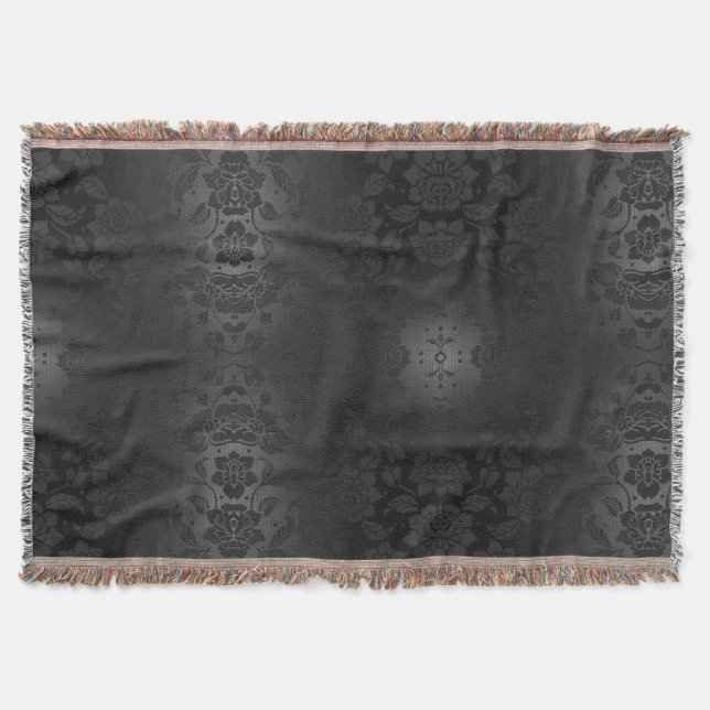 Black Grått Grått Silver Flowers Blommigt Elegant Filt (Framsidan)