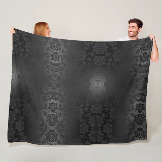 Black Grått Grått Silver Flowers Blommigt Elegant Fleecefilt (På plats)