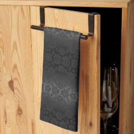 Black Grått Grått Silver Flowers Blommigt Elegant Kökshandduk