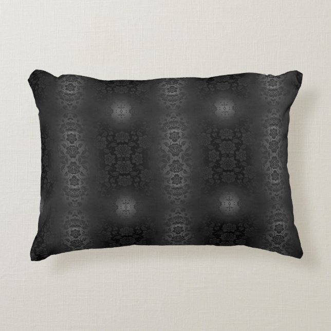 Black Grått Grått Silver Flowers Blommigt Elegant Prydnadskudde (Framsidan)