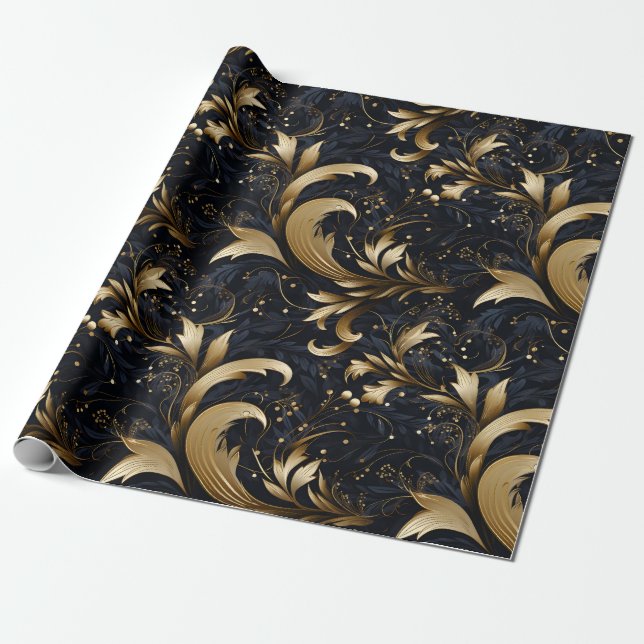 Black Grått Guld Classy Elegant Mönster Presentpapper (Utrullad)