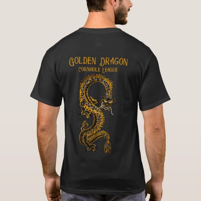 Black Grått Guld | Golden Dragon Cornhole League T Shirt (Baksida)