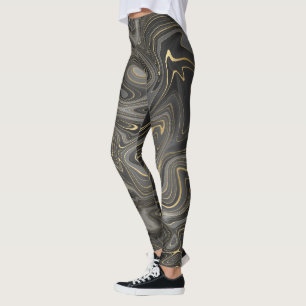 Black Grått Guld Marble Swirl Agate Strata Women's Leggings