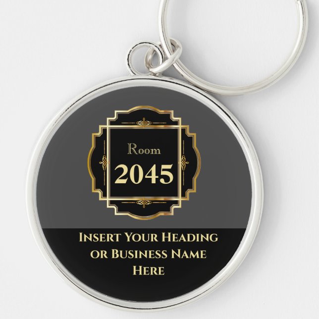 Black grått guld modern banderoll DIY-rumsnummer Rund Silverfärgad Nyckelring (Framsidan)