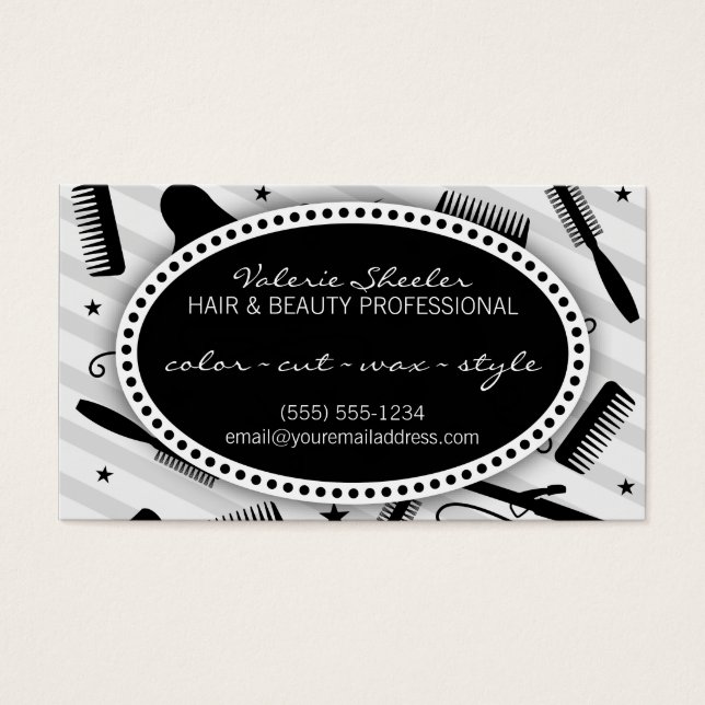 Black & Grått Hair & Beauty Coupon Visitkort (Framsidan)