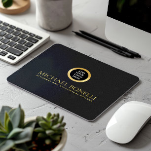 Black Grått Leather Luxury Guld ROUND Logotyp Musmatta