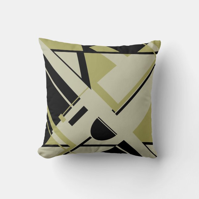 Black Grått Light Olive Diagonal Geometric Abstrak Kudde (Framsida)