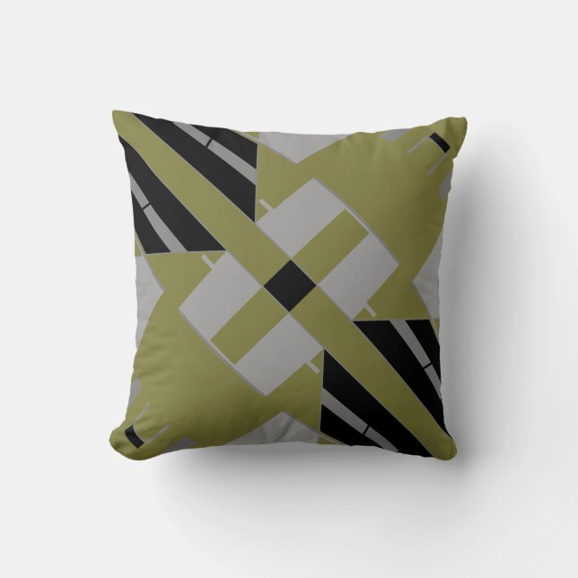 Black Grått Light Olive Mediterranean Art Diagonal Kudde (Framsida)