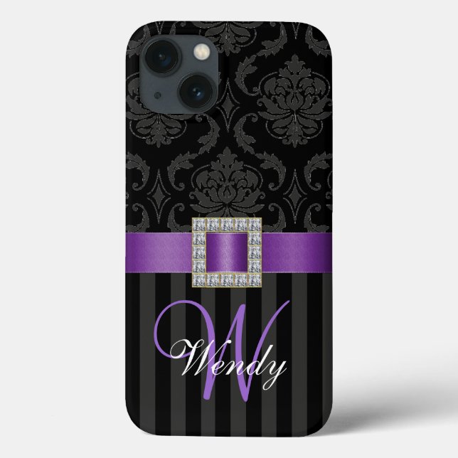 Black Grått Lila Damask Rand Mönster (Baksida)