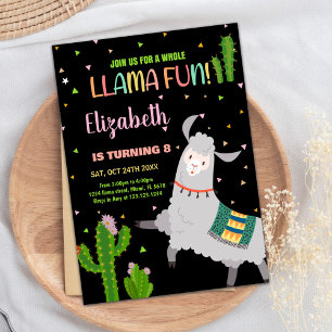 Black Grått Llama Roligt Llama Birthday-inbjudning Inbjudningar