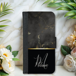 Black grått marble glitter Monogram