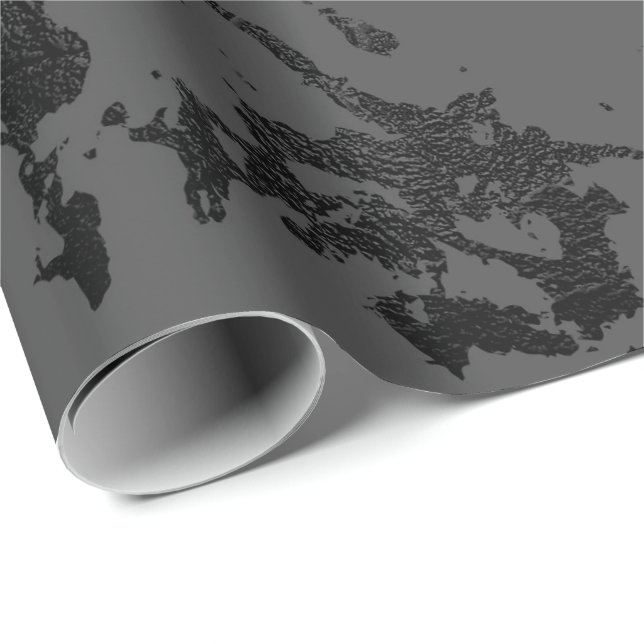 Black Grått Marble Silver Abstrakt Strokes Caracol Presentpapper (Rullad Hörn)