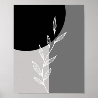 Black Grått-minimalistisk botanik Poster