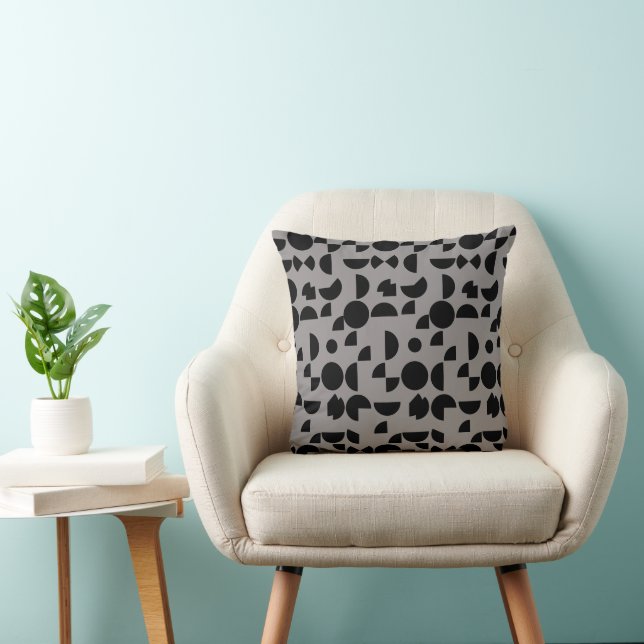 Black Grått Modern Elegant Geometric Tribal Kudde (Stol)