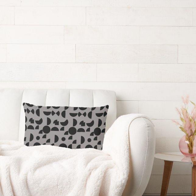 Black Grått Modern Elegant Geometric Tribal Lumbarkudde (Soffa)