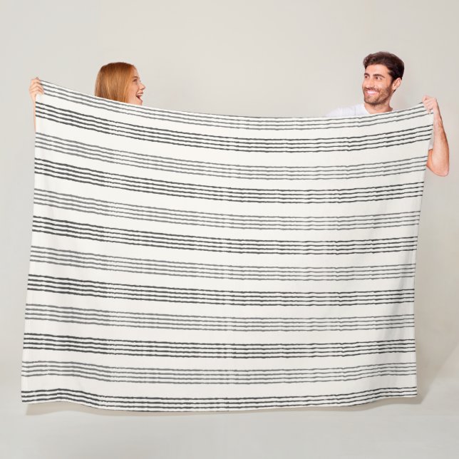 Black Grått Modern minimalist Rand Boho Fleecefilt (På plats)