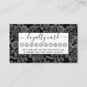 Black Grått Monochrome Watercolor Blommigt Löv Lojalitetskort