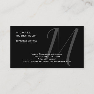Black Grått Monogram Insida Designer Modern Plain Visitkort