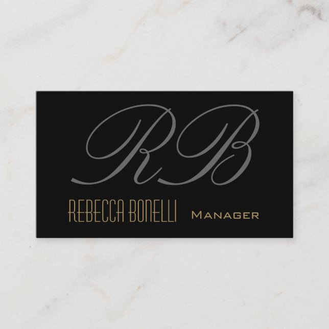 Black Grått Monogram Manager-Affärskort Visitkort (Framsida)