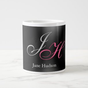 Black Grått Monogram Namn Initial Brev-skript Jumbo Mugg