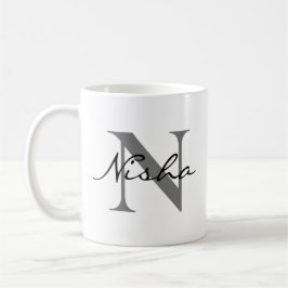 Black Grått Monogram Namn Kaffemugg