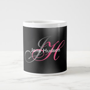 Black Grått Monogram Simple Plain Speciell Gift Jumbo Mugg