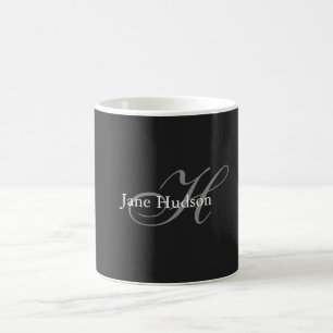 Black Grått Monogram Simple Plain Speciell Gift Kaffemugg