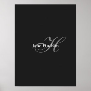 Black Grått Monogram Simple Plain Speciell Gift Poster