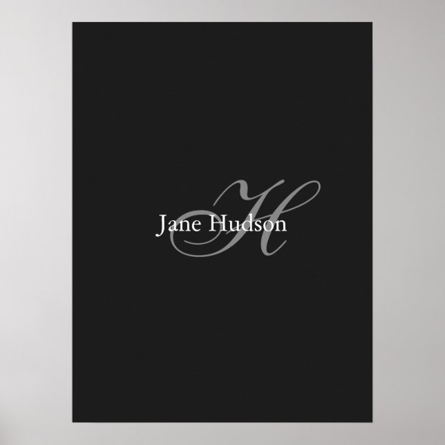 Black Grått Monogram Simple Plain Speciell Gift Poster (Framsidan)