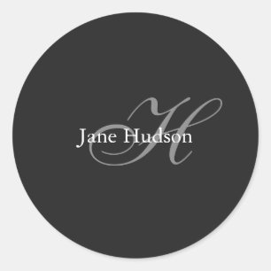 Black Grått Monogram Simple Plain Speciell Gift Runt Klistermärke