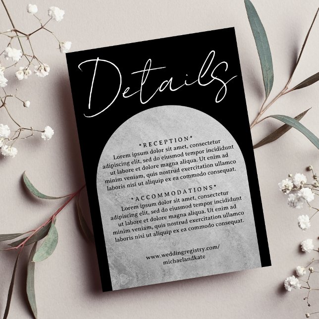 Black & Grått Mörk Gothic Headstone Arch Bröllop Tilläggskort (Black & Grey Dark Gothic Headstone Arch Wedding Enclosure Card)