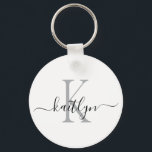 Black Grått Namn Initial Monogram Nyckelring<br><div class="desc">Den här moderna nyckelkedjan med det första namn i ett trendig-skript i svart och det första i ett modernt teckensnitt i grått är perfekt för nycklar.</div>