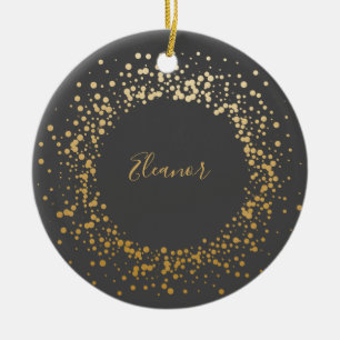 Black Grått Ombre Guld Confetti Dots Personlig Julgransprydnad Keramik
