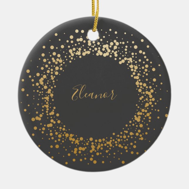 Black Grått Ombre Guld Confetti Dots Personlig Julgransprydnad Keramik (Framsidan)