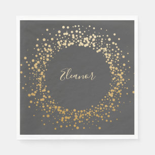 Black Grått Ombre Guld Confetti Dots Personlig Pappersservett