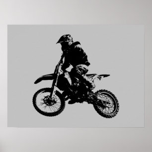Black Grått Pop Art Motocross Motorcyle Sport Poster