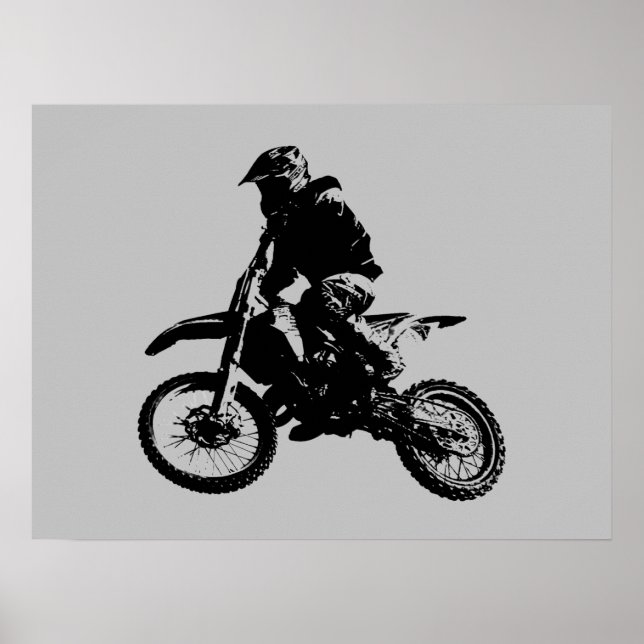 Black Grått Pop Art Motocross Motorcyle Sport Poster (Framsidan)