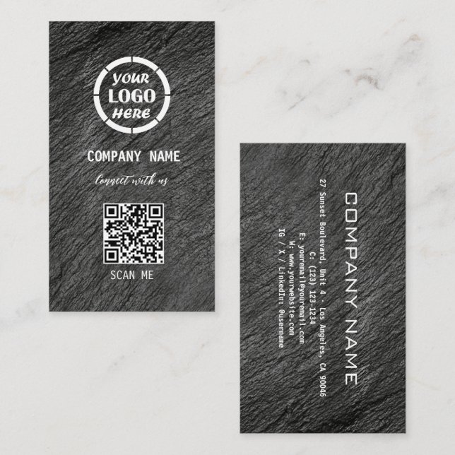 Black Grått Professionell Design Modern QR-kod Bus Visitkort (Fram/baksida)