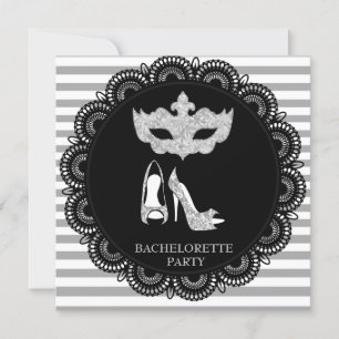BLACK GRÅTT RAND BACHELORETTE MASQUERADE PARTY INBJUDNINGAR