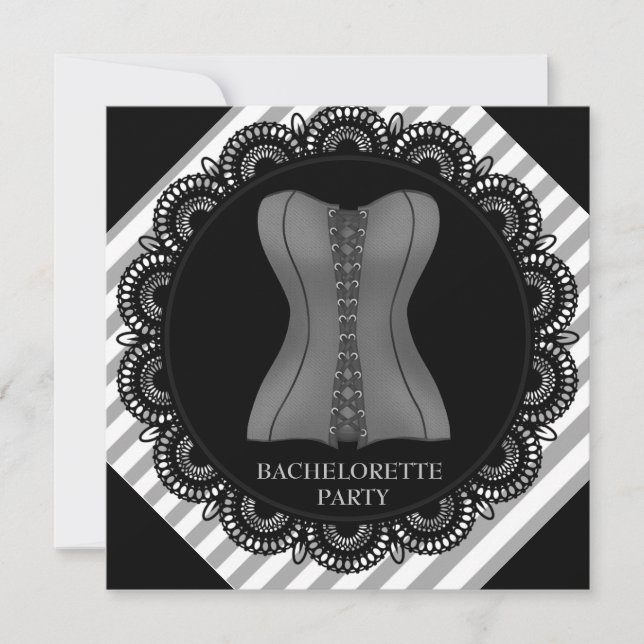 BLACK GRÅTT RAND CORSET BACHELORETTE PART INBJUDNINGAR (Framsida)