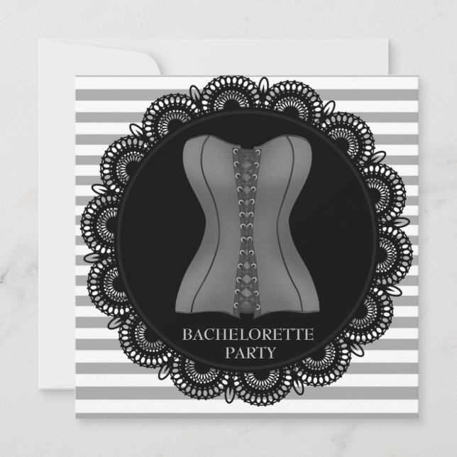BLACK GRÅTT RAND CORSET BACHELORETTE PART INBJUDNINGAR (Framsida)