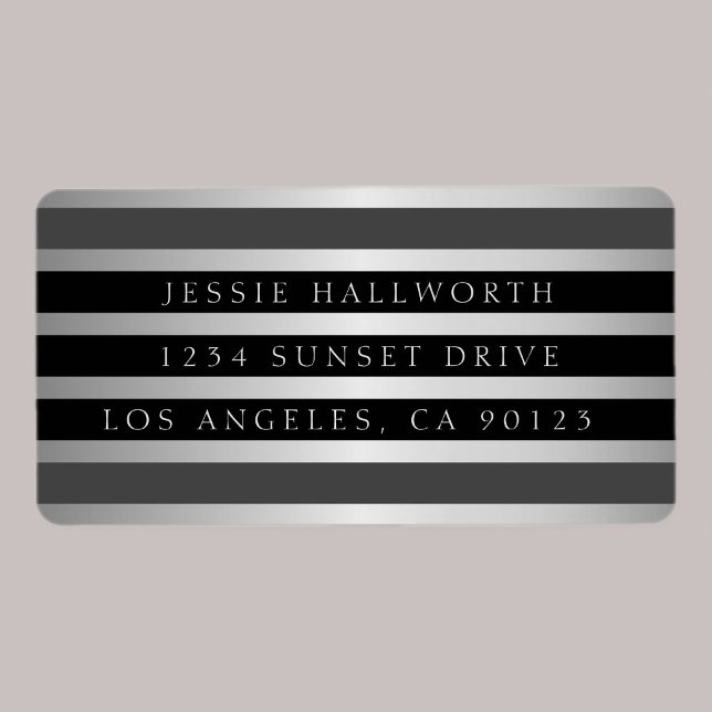 Black Grått Rand och Faux Silver | RETURADRESS Adressetikett (Skapare uppladdad)