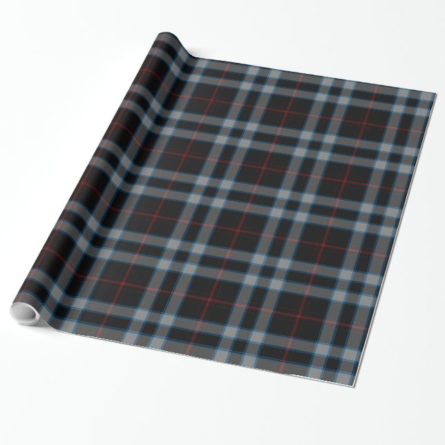 Black Grått Red Blue Tartan Play Presentpapper (Utrullad)