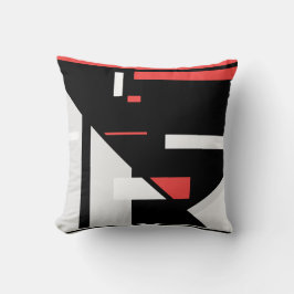Black Grått Red White Geometric Abstract Design Kudde