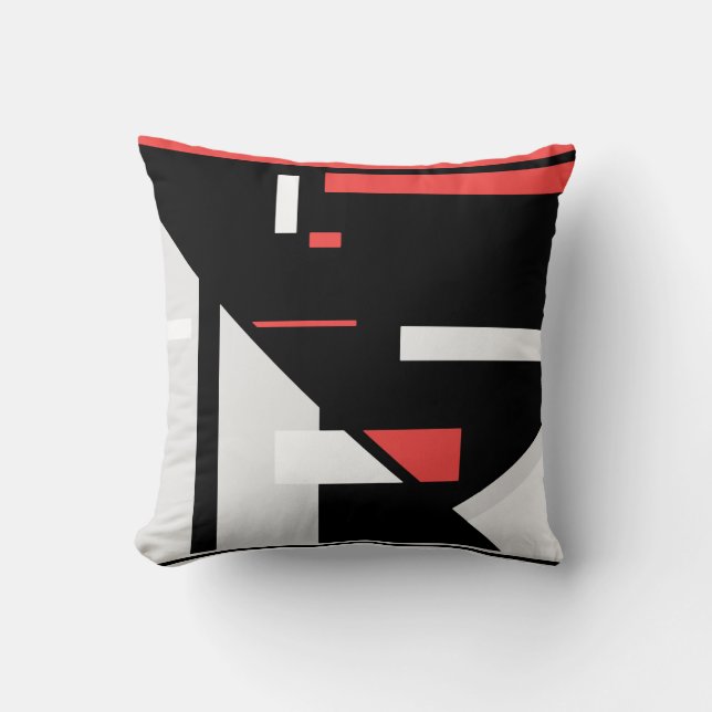 Black Grått Red White Geometric Abstract Design Kudde (Framsida)