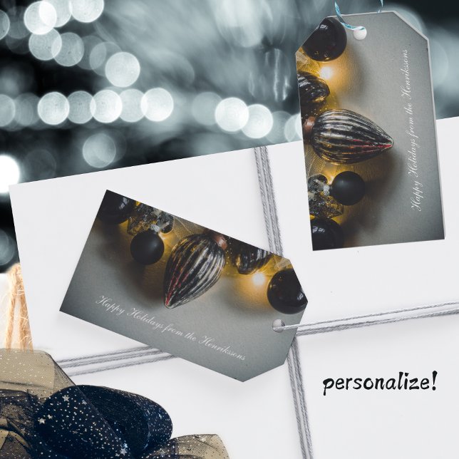 Black Grått Retro-julprydnader Presentetikett (Skapare uppladdad)