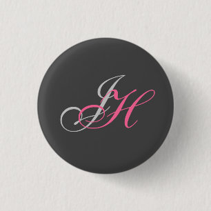 Black Grått Rosa Monogram Simple Plain Knapp