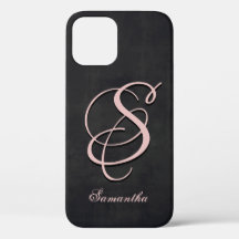 Black Grått Rosa snyggt rustic Namn Monogram