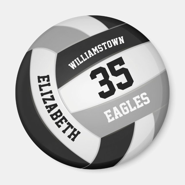 Black grått school färg volleyball magnet (Framsidan)