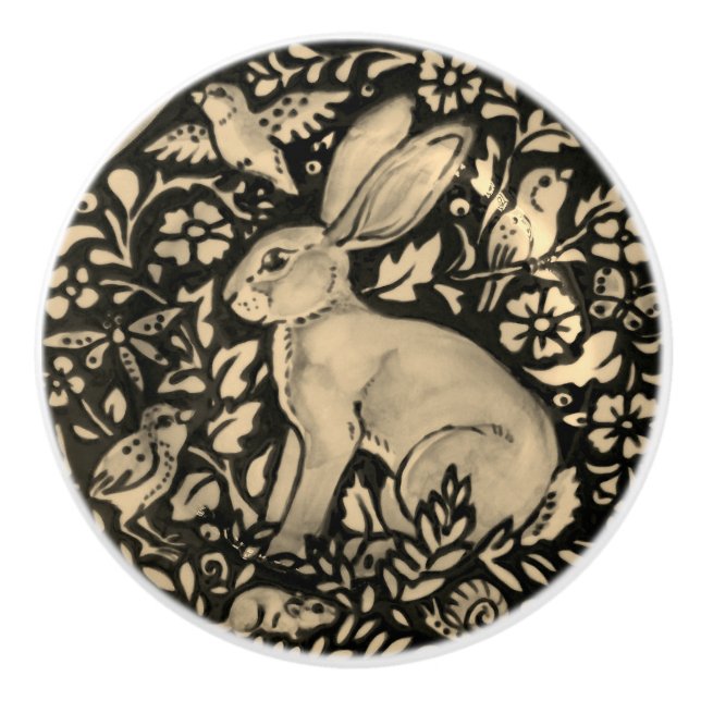 Black Grått Sepia Rabbit Bird Snigel Drawer Drut Knopp (Framsidan)
